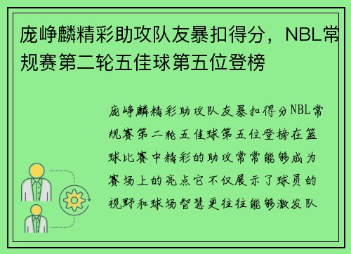 庞峥麟精彩助攻队友暴扣得分，NBL常规赛第二轮五佳球第五位登榜
