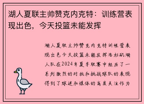 湖人夏联主帅赞克内克特：训练营表现出色，今天投篮未能发挥