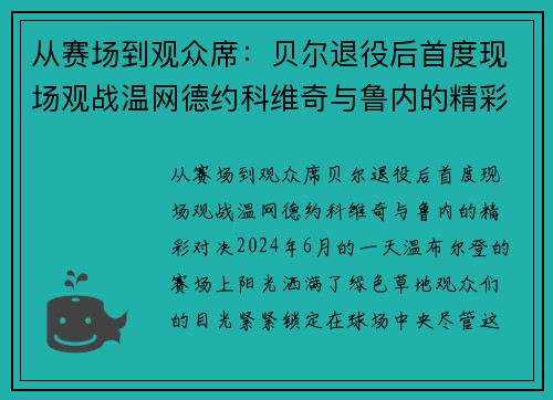 从赛场到观众席：贝尔退役后首度现场观战温网德约科维奇与鲁内的精彩对决